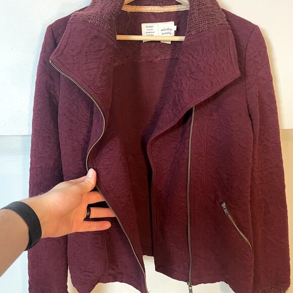 Anthropologie Saturday Sunday Loren Moto Zip Jacket Blazer Sweater In Burgundy S - Picture 10 of 14